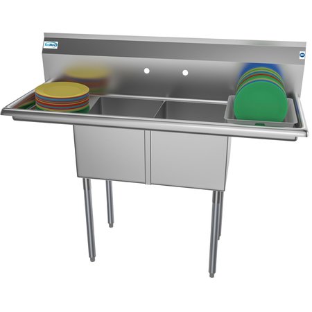 KOOLMORE 2 Compartment Stainless Steel NSF Commercial Kitchen Prep & Utility Sink with 2 Drainboards SB141611-12B3